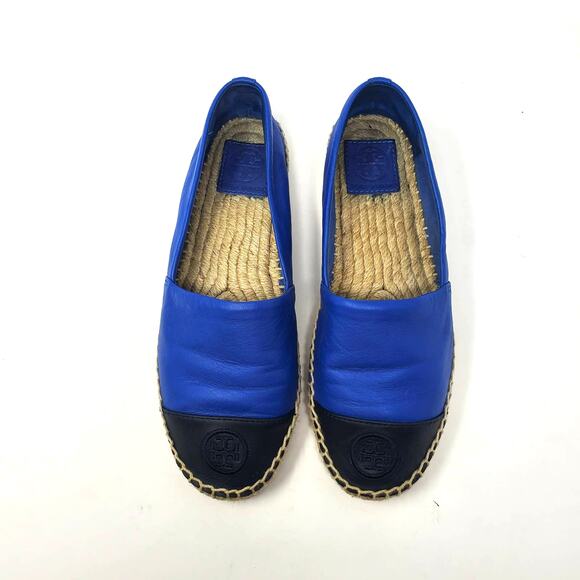 Tory Burch Leather Colorblock Flat Espadrilles Jelly Blue Tory Navy Size 7.5 - Picture 3 of 12